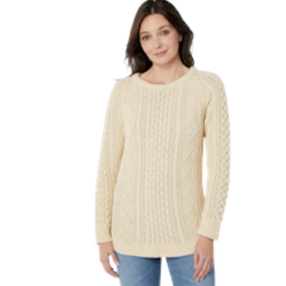 L.L. Bean Signature Fisherman Tunic Sweater Large Coastal Grandma